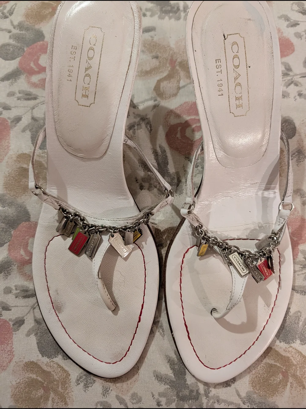 COACH Leather Thong Sandals with Metal Charms